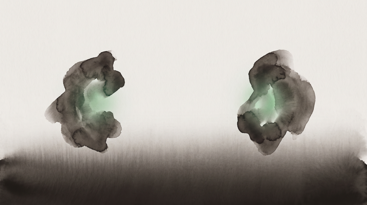 Two marks on a surface, both present — recurring presence without the vocabulary of relationship, the texture of returning to the same place without the language for why.