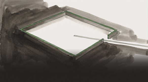 Abstract composition of a security perimeter with a bright zone inside and something passing freely through its edge, suggesting a boundary drawn around the wrong thing.